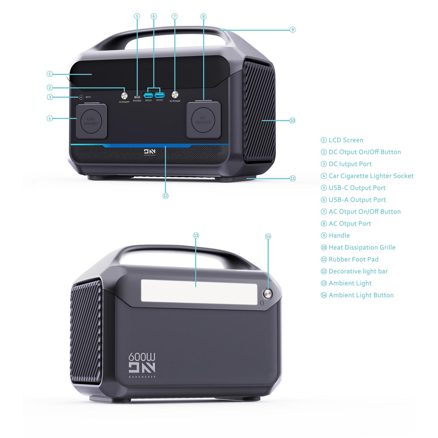 DaranEner NEO600 Portable Power Station | 600W 576Wh - DaranEner ポータブル電源